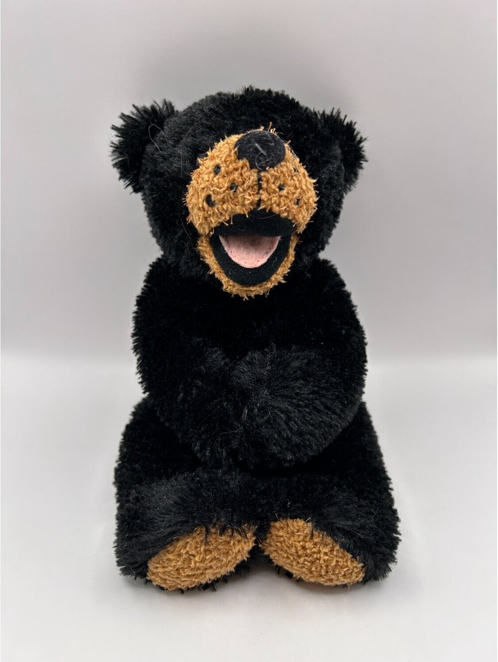Smitty's teddy bear black mascot Small Pellet Weighted Base Open Mouth